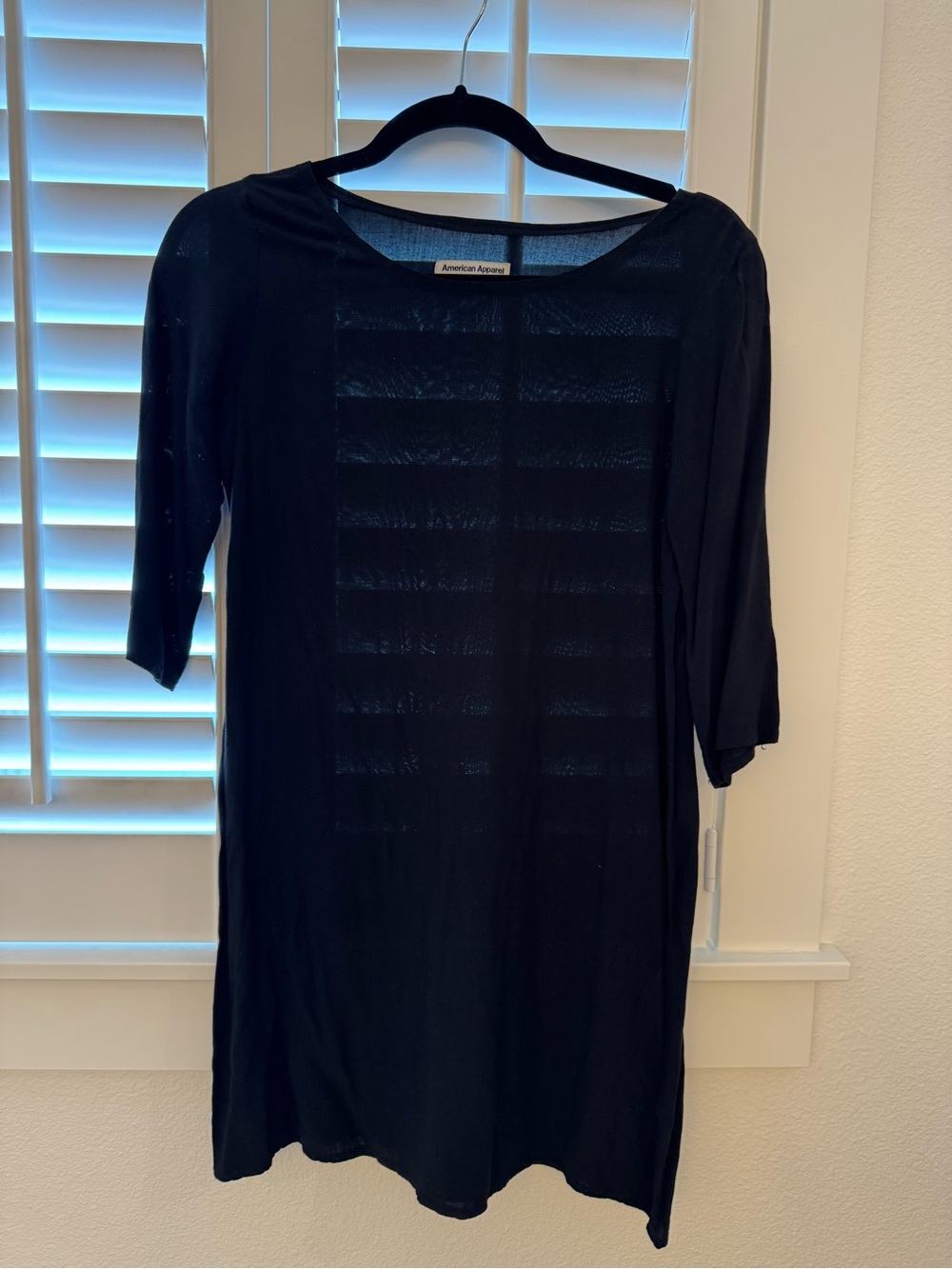 American Apparel Black Sheer-Stripe Knit Long Sleeve Dress